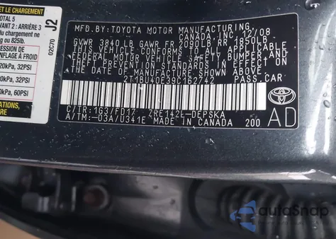 2009 Toyota Corolla S из США, поврежденный, VIN 2T1BU40E39C162742